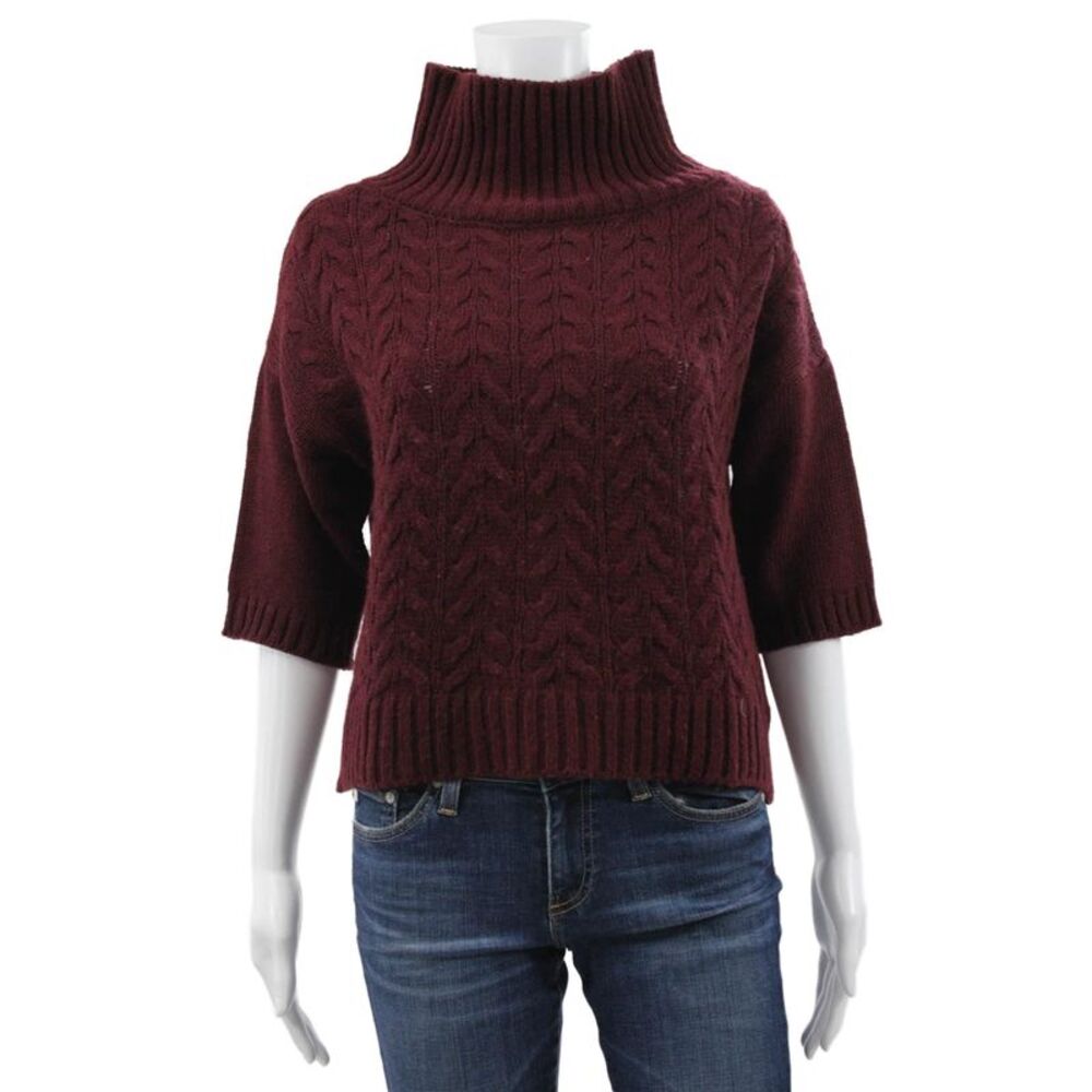 Johanna Paris Women Pullover Turtleneck Cable Knit Red 3/4 Sleeve Size S